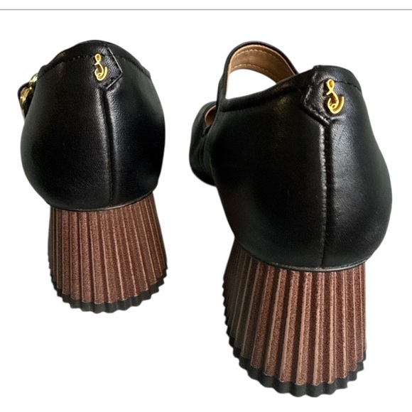 Sam Edelman Black Modern Mary Jane Women's Shoes Fluted Ridged Heels Size 8 1/2 - Picture 2 of 8